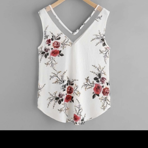 🏆Floral Chiffon V Neck Tank - Picture 2 of 4